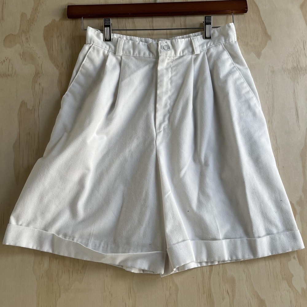 Vintage Cheryl Tiegs Culotte Shorts Womens 10 White Twill Pleated Cuffed Casual